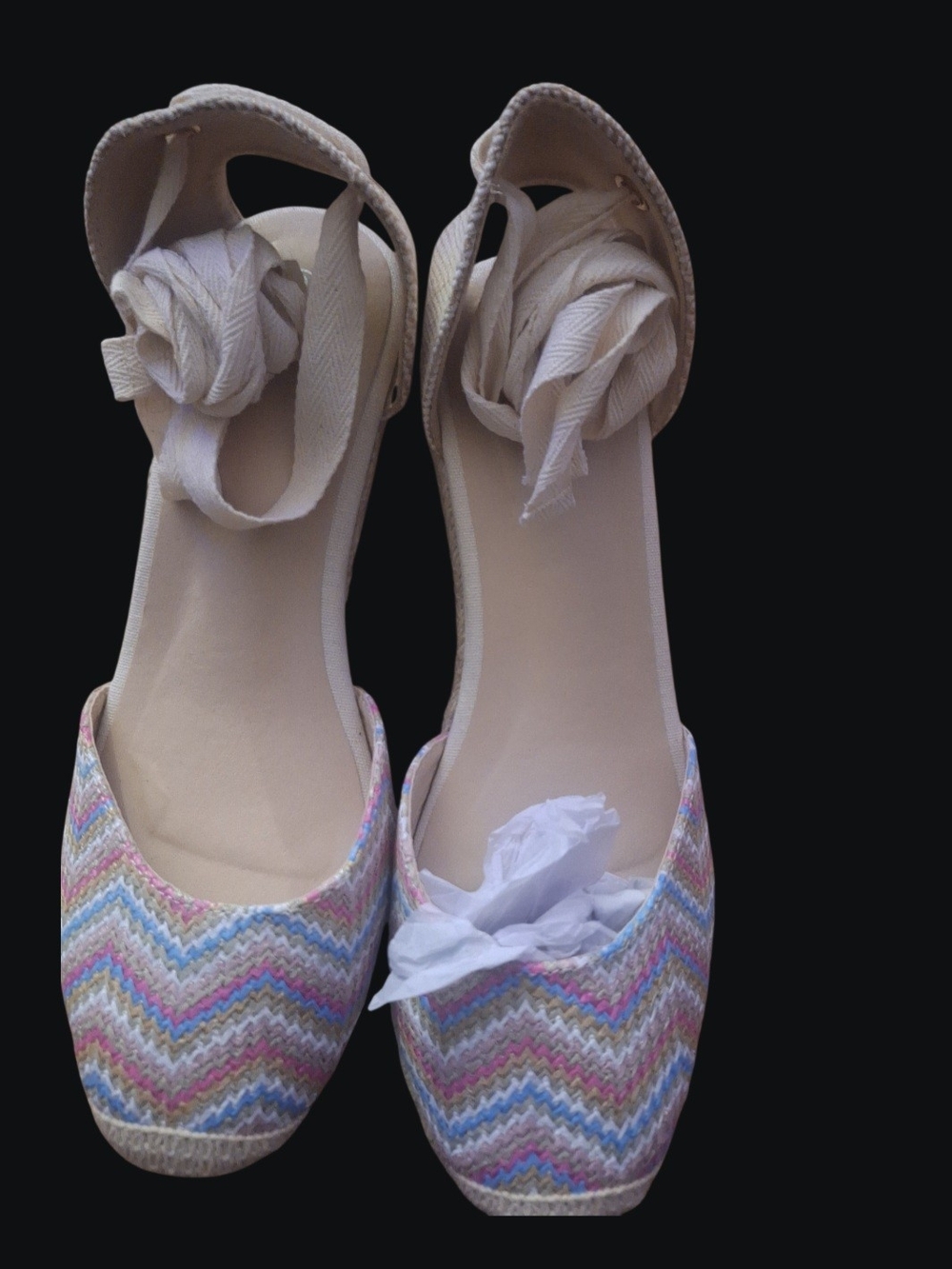 Woven Chevron Ankle-Tie Espadrills in Pastel Multi - Women's Shoes